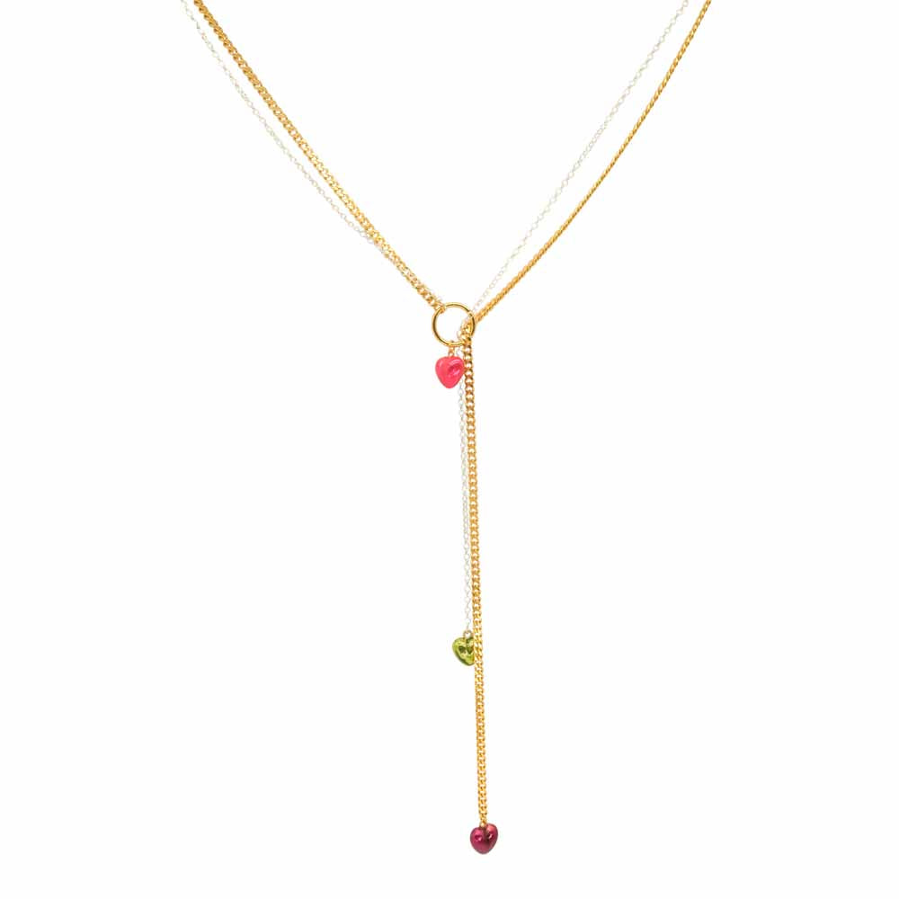 Cadena Steel Hearts Long Gold & Silver